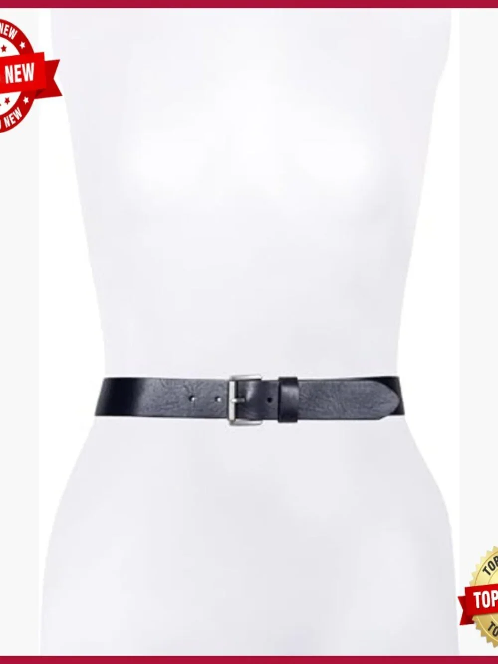 Studded Leather Belt with Roller Buckle, Adjustable